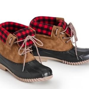 Plaid Lined Cloudwalker Fold Over Collar Duck Boots